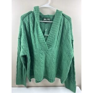 American Eagle Green Chunky Cable Knit Oversized Hooded‎ Sweater Sz S NWT
